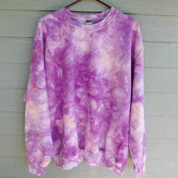 Hand Crafted Tops - Handmade Ice Purple Tie Dye Sweatshirt - L - New
